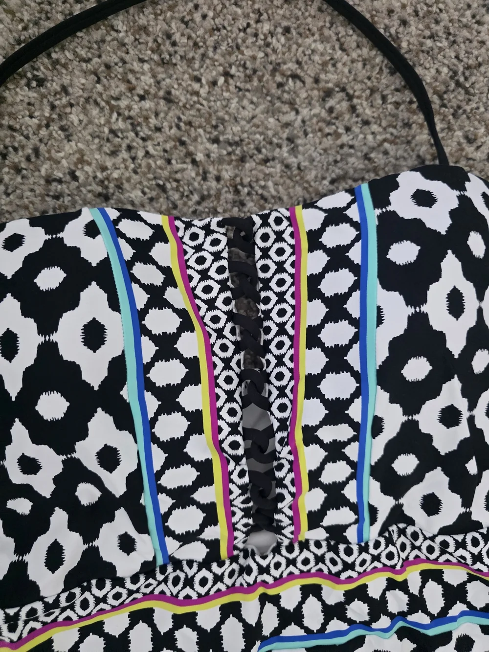 Trina Turk Black & White Patterned One-Piece Swimsuit with Color Trim Nwt $165